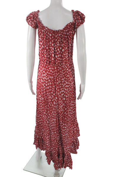 Tiare Hawaii Women Red Batik Off Shoulder Maxi Dress Rayon Button Size One Size