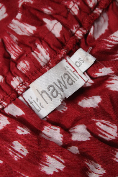 Tiare Hawaii Women Red Batik Off Shoulder Maxi Dress Rayon Button Size One Size
