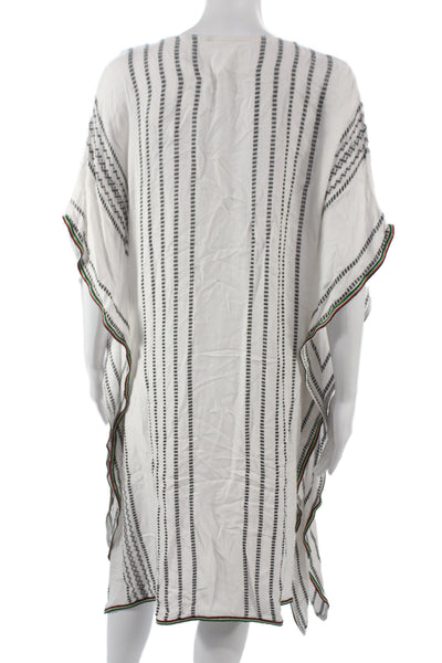 Pitusa Women Kaftan Cover Up White V Neck Striped Viscose Short Sleeve Size XS
