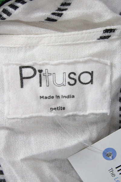 Pitusa Women Kaftan Cover Up White V Neck Striped Viscose Short Sleeve Size XS