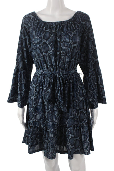 Michael Michael Kors Women Blue Animal Print Shift Dress Long Sleeve Size M