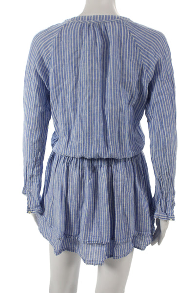 Rails Womens Blouson Dress Blue Striped V-Neck Long Sleeve Linen Size S