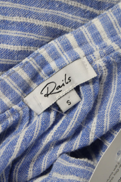 Rails Womens Blouson Dress Blue Striped V-Neck Long Sleeve Linen Size S