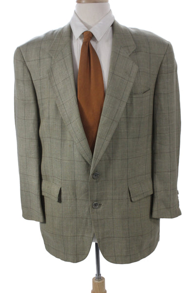 Hart Schaffner Marx Men Blazer Gray Linen Plaid Button Size 40