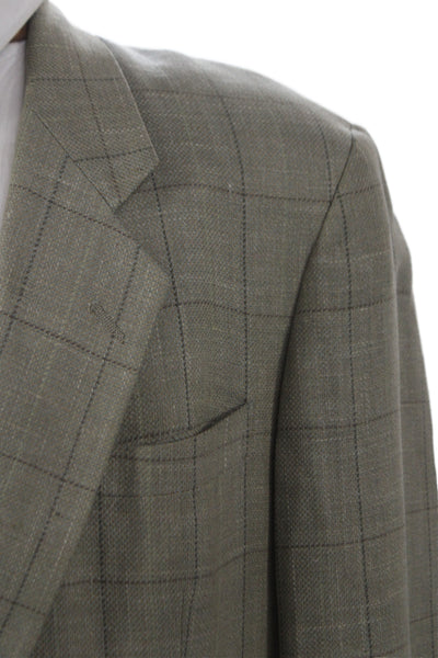 Hart Schaffner Marx Men Blazer Gray Linen Plaid Button Size 40