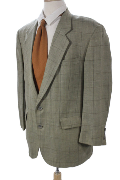Hart Schaffner Marx Men Blazer Gray Linen Plaid Button Size 40