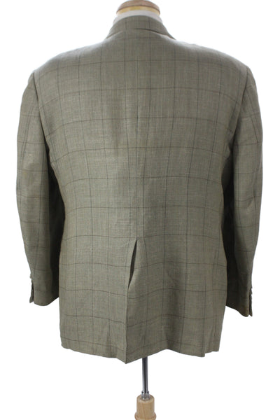 Hart Schaffner Marx Men Blazer Gray Linen Plaid Button Size 40