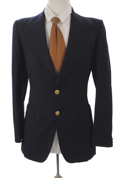 Yves Saint Laurent Mens Wool Blazer Blue Solid Size 38