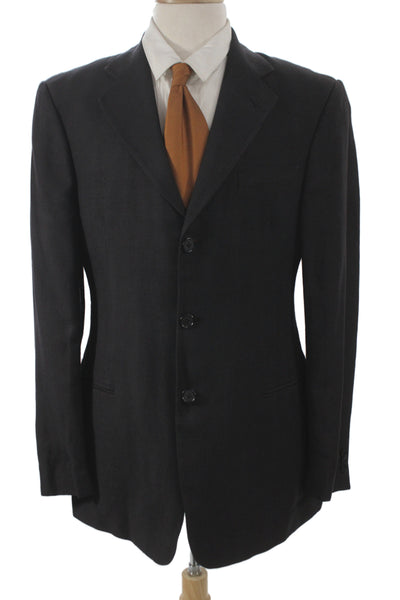 Emporio Armani Mens Black Checked Blazer Button Closure 65% Viscose Size 40