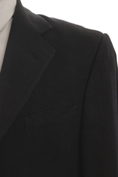 Emporio Armani Mens Black Checked Blazer Button Closure 65% Viscose Size 40
