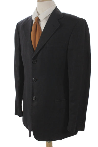Emporio Armani Mens Black Checked Blazer Button Closure 65% Viscose Size 40