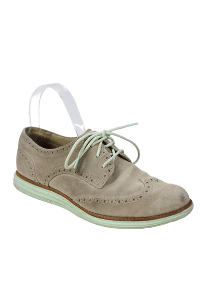 Cole Haan Womens Suede Brogue Wingtip Oxford Shoes Beige Size 8.5B