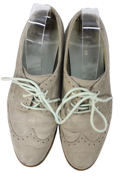 Cole Haan Womens Suede Brogue Wingtip Oxford Shoes Beige Size 8.5B