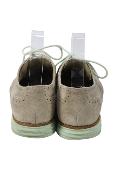 Cole Haan Womens Suede Brogue Wingtip Oxford Shoes Beige Size 8.5B