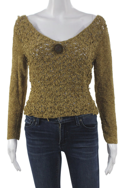 Brenda Serper Women Brown Rayon V-Neck Boho Pullover Long Sleeve Size S