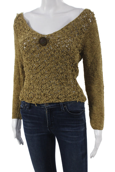 Brenda Serper Women Brown Rayon V-Neck Boho Pullover Long Sleeve Size S