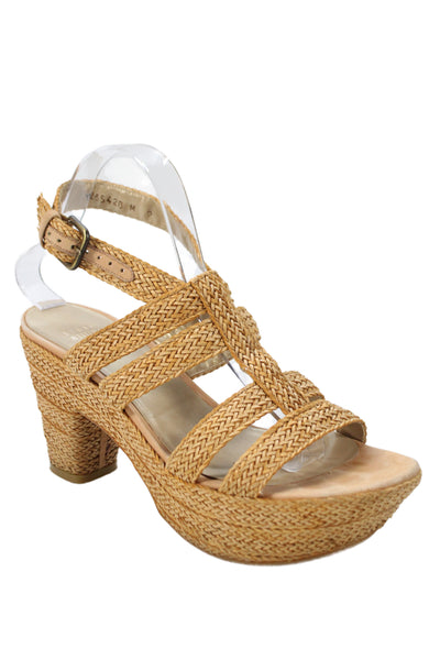 Stuart Weitzman Womens Block Heel Platform Woven Leather Sandals Brown Size 9
