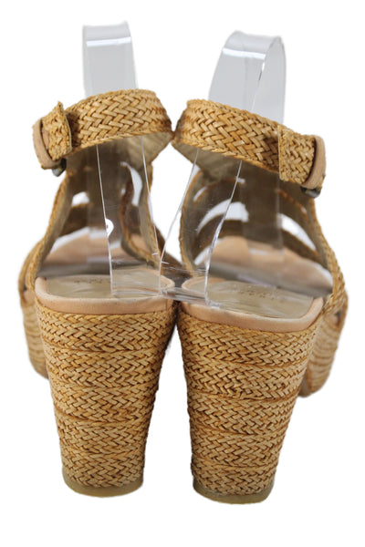 Stuart Weitzman Womens Block Heel Platform Woven Leather Sandals Brown Size 9