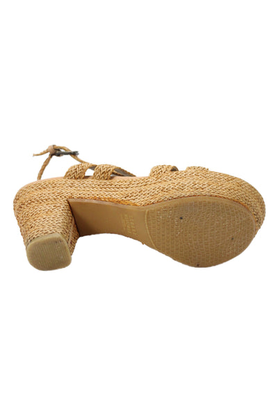 Stuart Weitzman Womens Block Heel Platform Woven Leather Sandals Brown Size 9