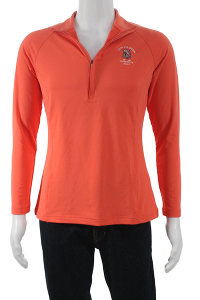 Peter Millar Mens Long Sleeve Half Zip Mock Neck Henley Shirt Orange Size Medium