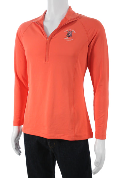 Peter Millar Mens Long Sleeve Half Zip Mock Neck Henley Shirt Orange Size Medium