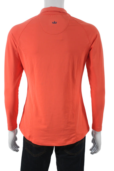 Peter Millar Mens Long Sleeve Half Zip Mock Neck Henley Shirt Orange Size Medium
