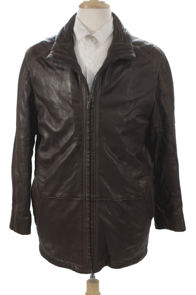 Mario Vittorio Mens Brown Leather Bomber Jacket Zip Size M