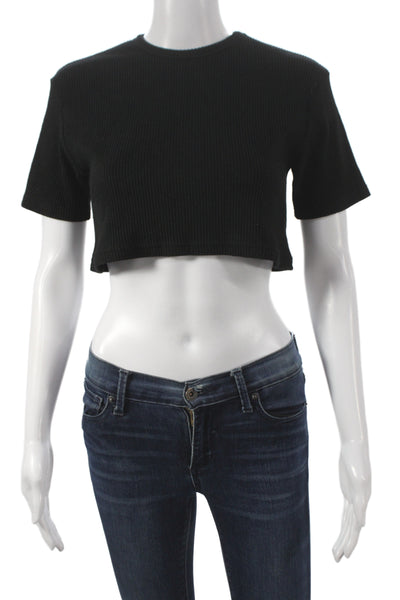 The Frankie Shop Women Cropped Black Tee Cotton Crewneck Sleeve Size M