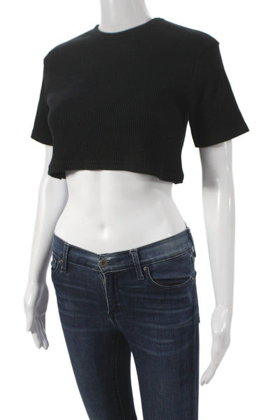 The Frankie Shop Women Cropped Black Tee Cotton Crewneck Sleeve Size M