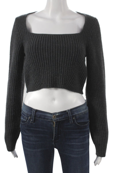 Zara Womens Pullover Sweater Gray Square Neck Long Sleeve Size M