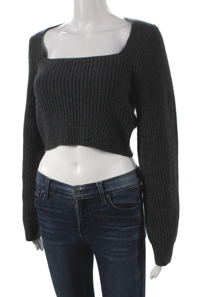 Zara Womens Pullover Sweater Gray Square Neck Long Sleeve Size M