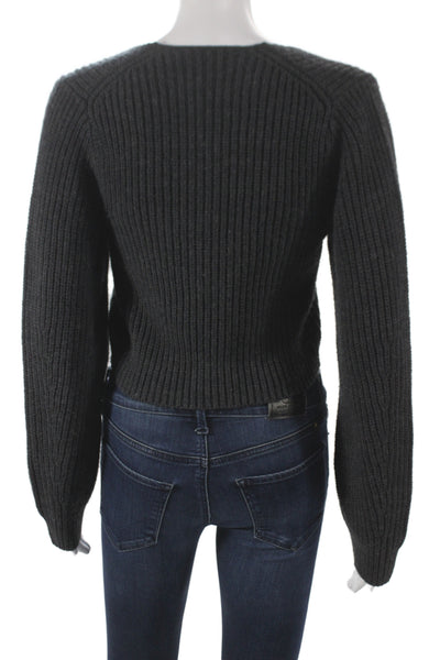 Zara Womens Pullover Sweater Gray Square Neck Long Sleeve Size M