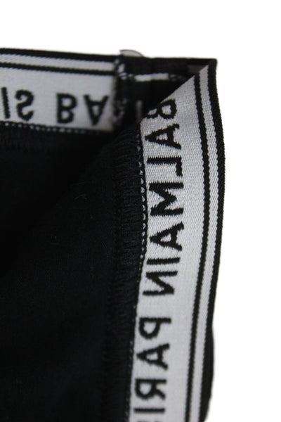 Balmain Womens Cotton Logo Band Scoop Neck Sports Bra Black Size 36