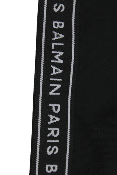 Balmain Womens Cotton Logo Band Scoop Neck Sports Bra Black Size 36