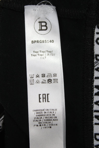 Balmain Womens Cotton Logo Band Scoop Neck Sports Bra Black Size 36