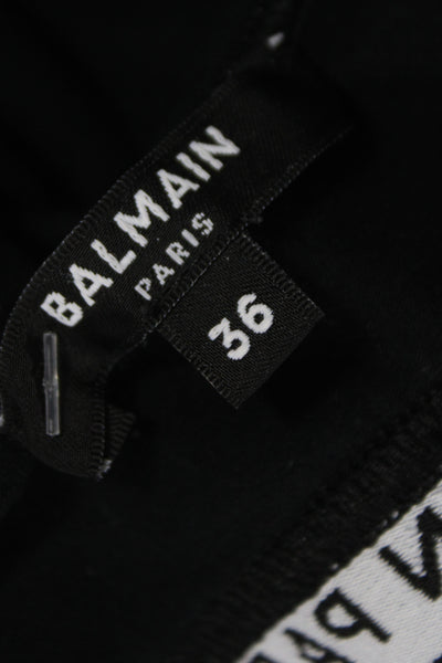 Balmain Womens Cotton Logo Band Scoop Neck Sports Bra Black Size 36