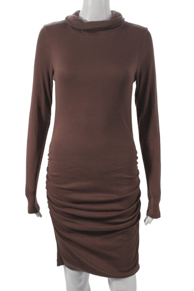 Michael Stars Women Bodycon Dress Brown Cowl Neck Midi Long Sleeve Size M