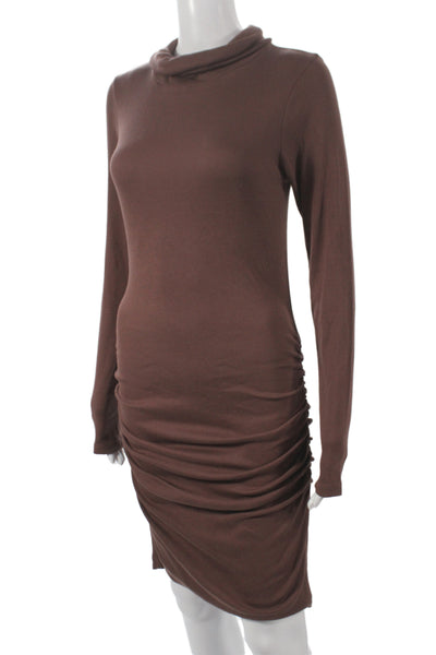 Michael Stars Women Bodycon Dress Brown Cowl Neck Midi Long Sleeve Size M