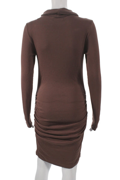 Michael Stars Women Bodycon Dress Brown Cowl Neck Midi Long Sleeve Size M