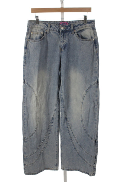Edikted Womens Wide-Leg High Rise Blue 100% Cotton Jeans Size M