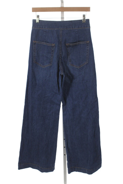 ASKKNY Women Wide-Leg Blue Cotton High Rise Jeans Size 27