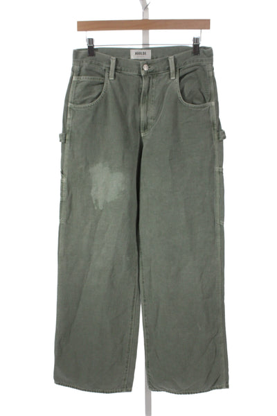 Agolde Women Wide-Leg Carpenter Jeans Green Button Cotton Size 25