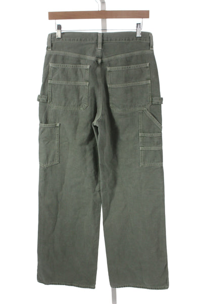 Agolde Women Wide-Leg Carpenter Jeans Green Button Cotton Size 25