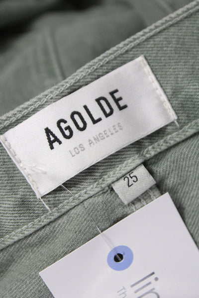 Agolde Women Wide-Leg Carpenter Jeans Green Button Cotton Size 25