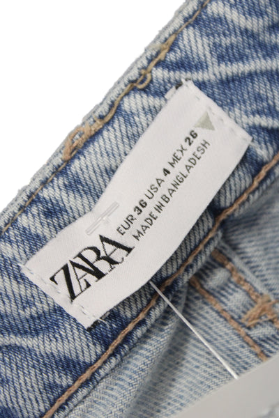 Zara Women Straight Jeans Blue High Rise Cotton 32 Inseam Size 4