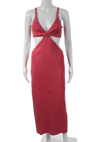 Cult Gaia Women Bodycon Dress Pink V Neck Cutout Sleeveless Long Size L