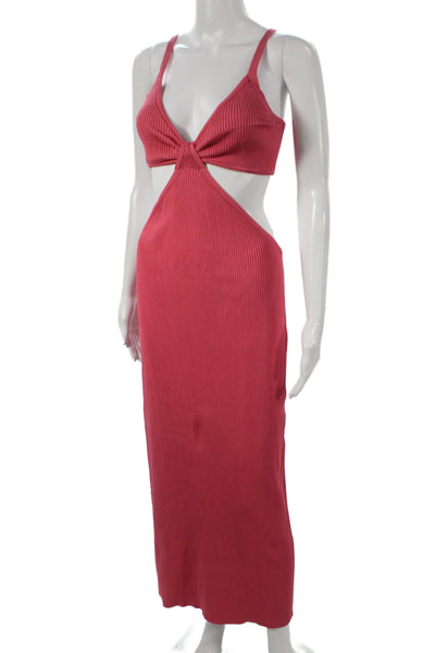 Cult Gaia Women Bodycon Dress Pink V Neck Cutout Sleeveless Long Size L