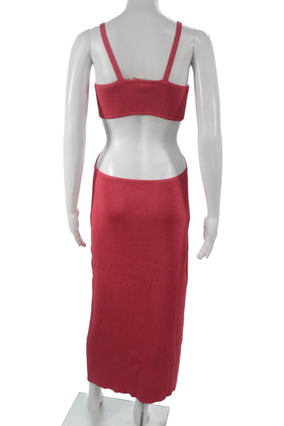 Cult Gaia Women Bodycon Dress Pink V Neck Cutout Sleeveless Long Size L