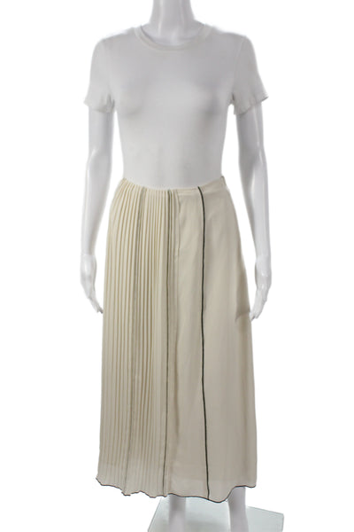 Zara Women Pleated Midi Skirt Ivory Polyester Zip Size XL