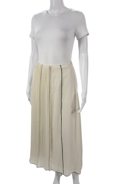 Zara Women Pleated Midi Skirt Ivory Polyester Zip Size XL